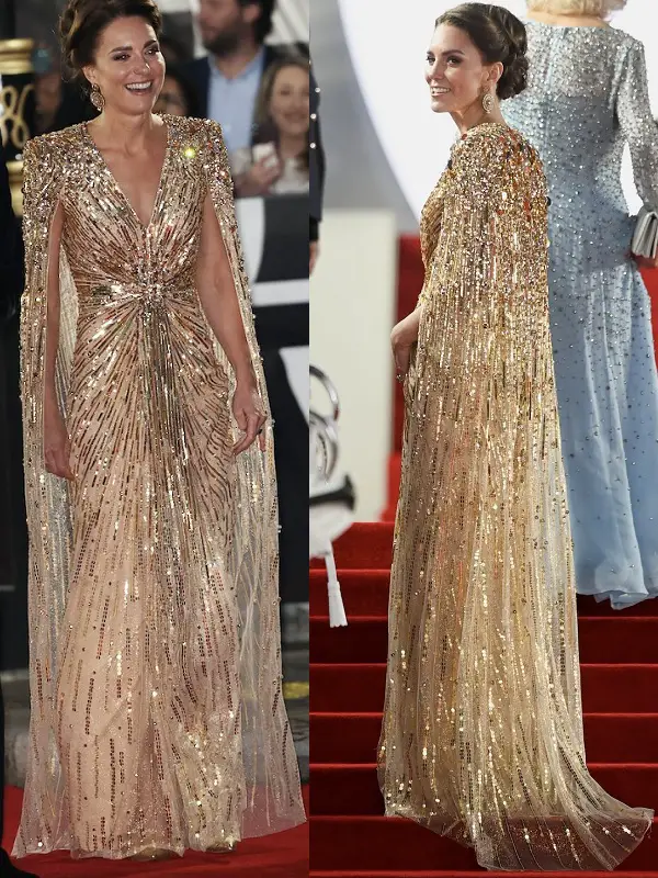The Duchess of Cambridge wore Golden Jenny Packham at No Time to Die Premiere in September