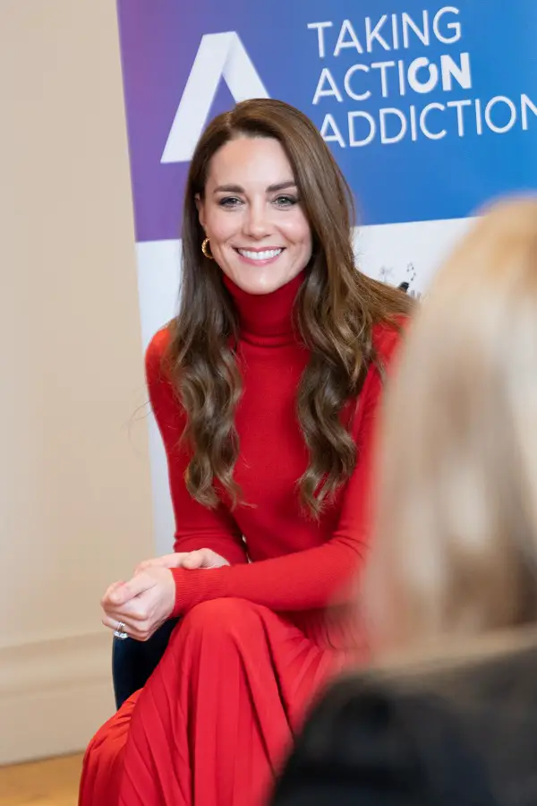The Duchess of Cambridge in red for Action on Addiction campaign launch