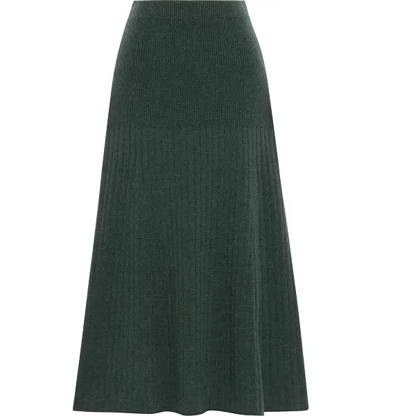 Iris Ink Ernestine ribbed merino wool blend midi skirt