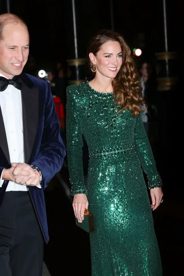 The Duchess was wearing her green Jenny Packham Tenille embellished satin gown at the 2021 Royal Variety Performance