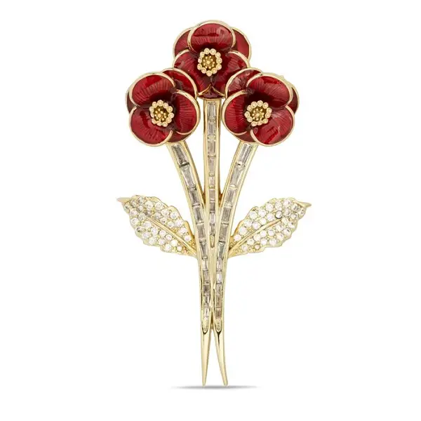 The Duchess of Cambridge was wearing Three Poppies Crystal Gold Plated Brooch 