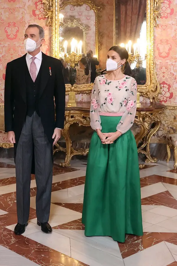 Queen Letizia wore a white and green dress form Queen Sofias wardrobe