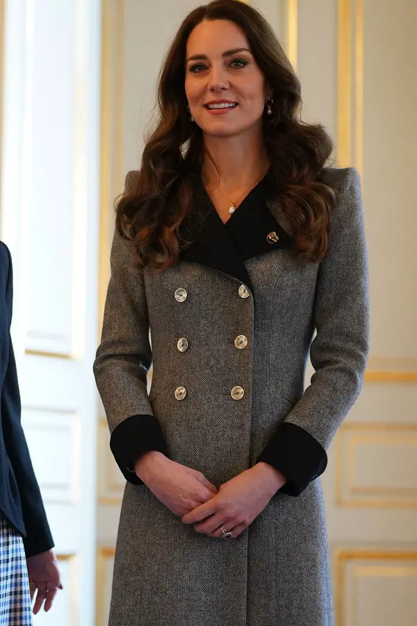 The Duchess of Cambridge wore Catherine Walker Marine Coat to meet Danish Queen and Crown Princess Mary