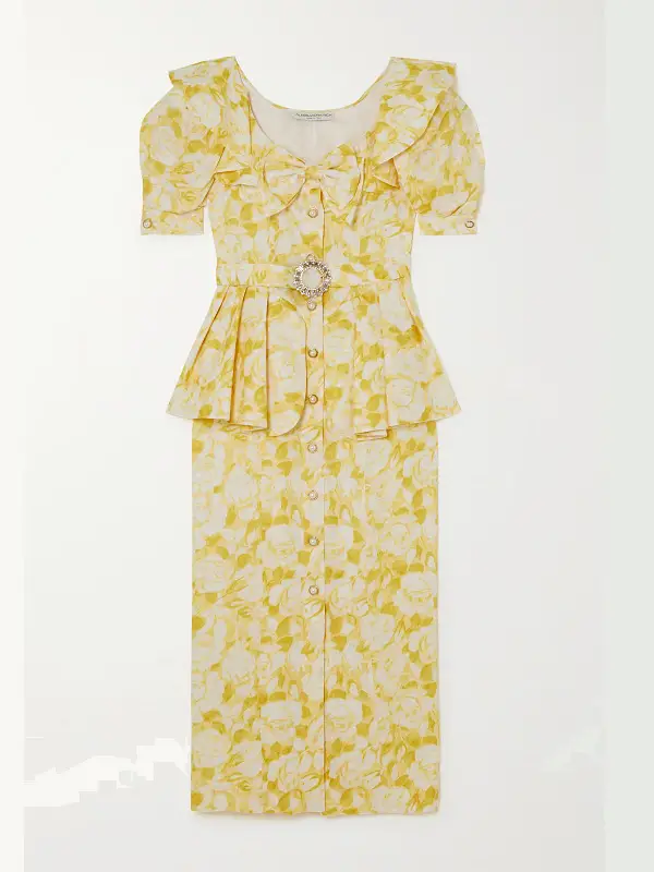 Alexxandra Rich Belted floral print silk jacquard peplum midi dress
