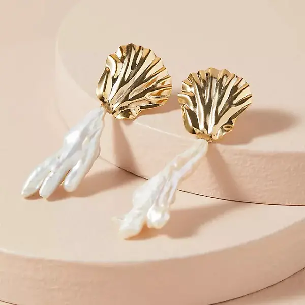 Anthropologie Gold Coral shell earrings