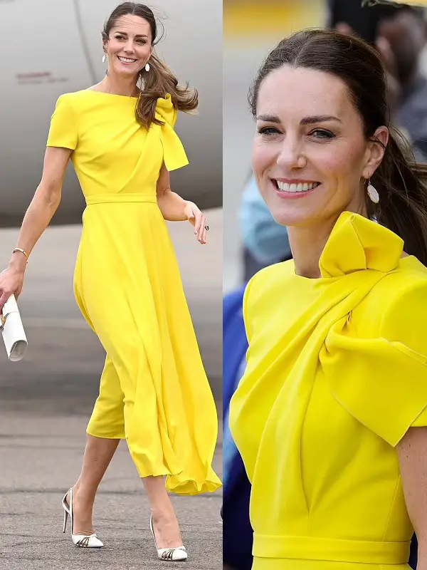 The Duchess of Cambridge Roksanda Brigitte Bow Shoulder Crepe Midi Dress