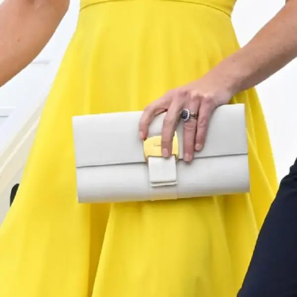 The Duchess of Cambridge carried white Salvatore Ferragamo clutch