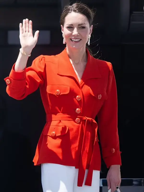 The Duchess of Cambridge was wearing a red belted Yves Saint Laurent jacket in March 2022