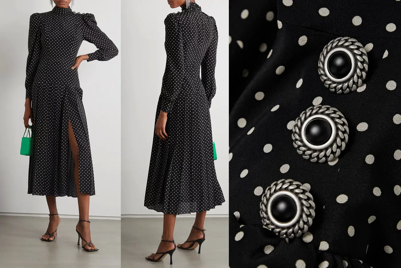 The Duchess of Cambridge wore Alessandra Rich Pleated Polka-dot Silk Crepe De Chine Midi dress