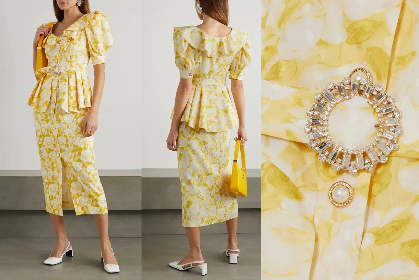 The Duchess of Cambridge wore Alessandra Rich Belted floral-print silk-jacquard peplum midi dress