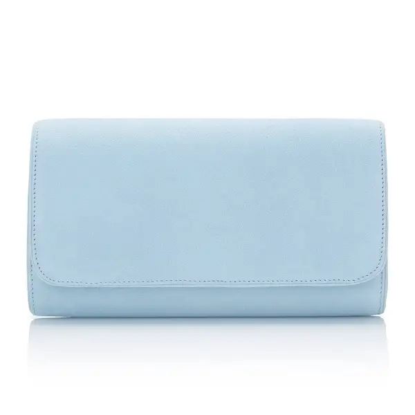 The Duchess of Cambridge carried Emmy London Natasha Duck Egg Suede clutch