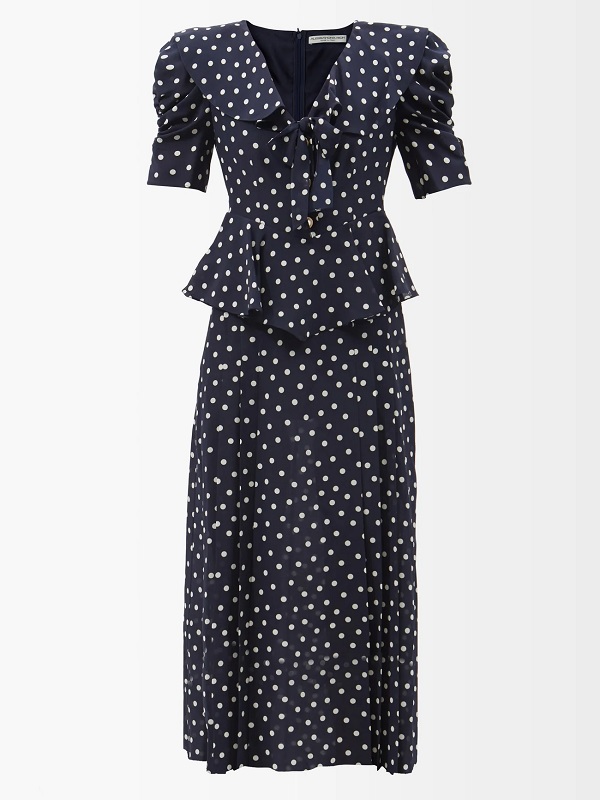 The Duchess of Cambridge wore Alessandra Rich Chelsea collar polka dot silk crepe dress at wimbledon 2022
