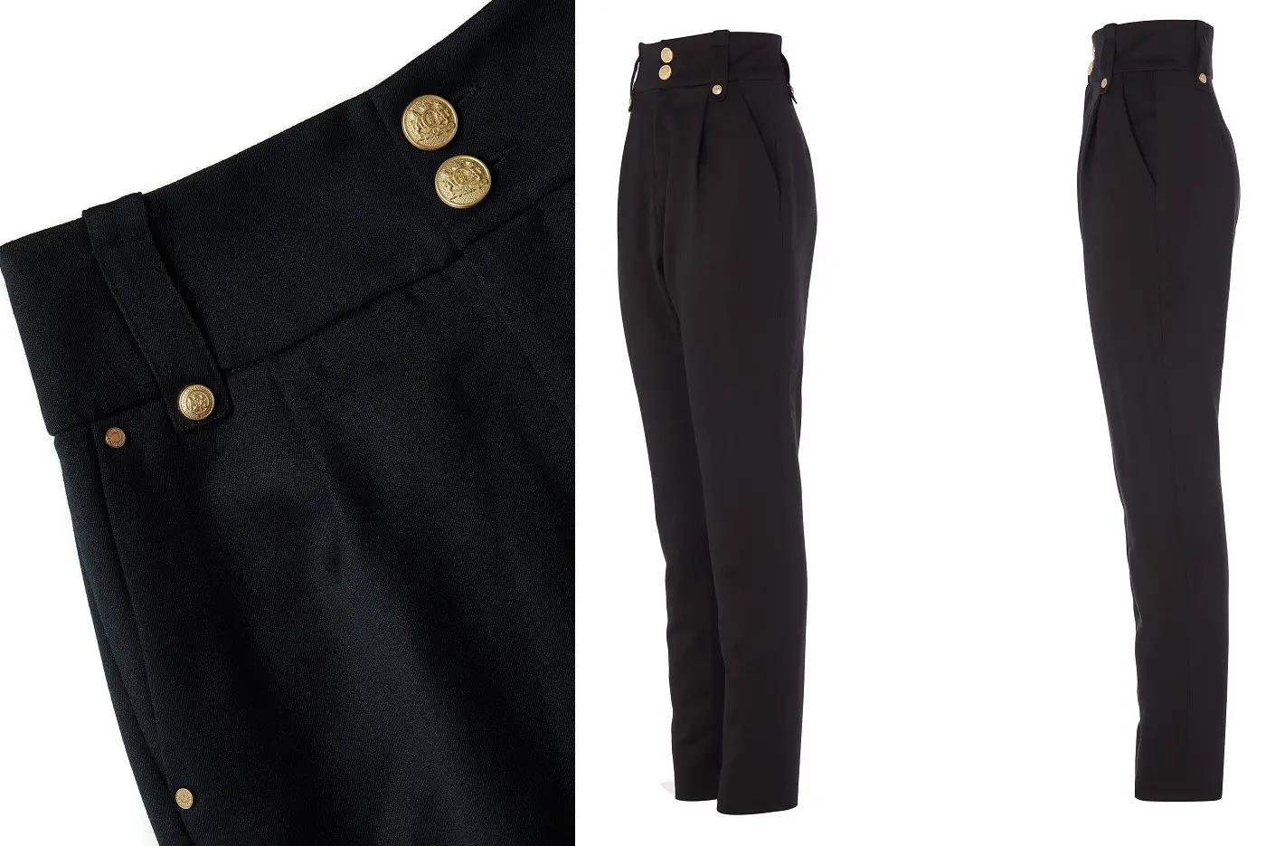 The Duchess of Cambridge wore Holland Cooper High Waisted Peg Trousers in Black Barathea in 2021 for a video call