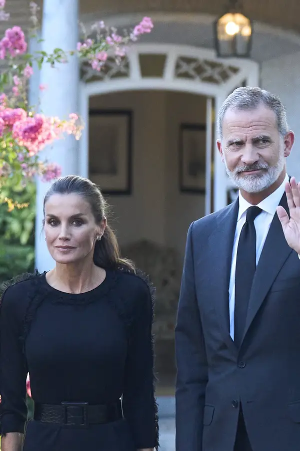 Queen Letizia in black for british high commissioner residence visit to sign the condolences book