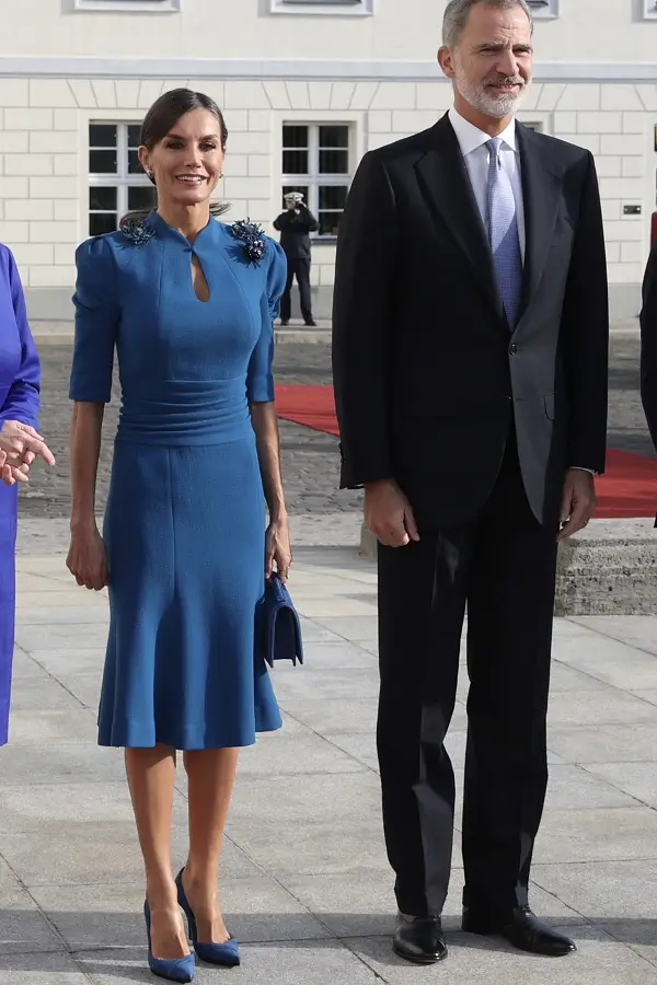 Queen Letizia of Spain wore blue Carolina Herrera dress in Germany