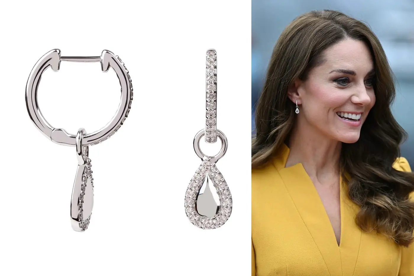 The Princess of Wales wore Emily Mortimer Hera White Gold and Diamond Pear Detachable Drops