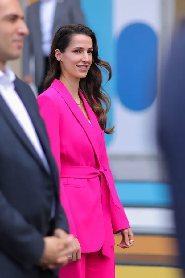Princess to be Rajwaa Khaled Al Saif in fuchsia pink for Forum with Hussein before wedding