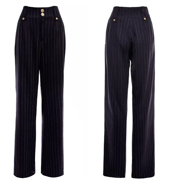 Holland Cooper High Waisted Straight Trouser Navy Chalk Pin Stripe