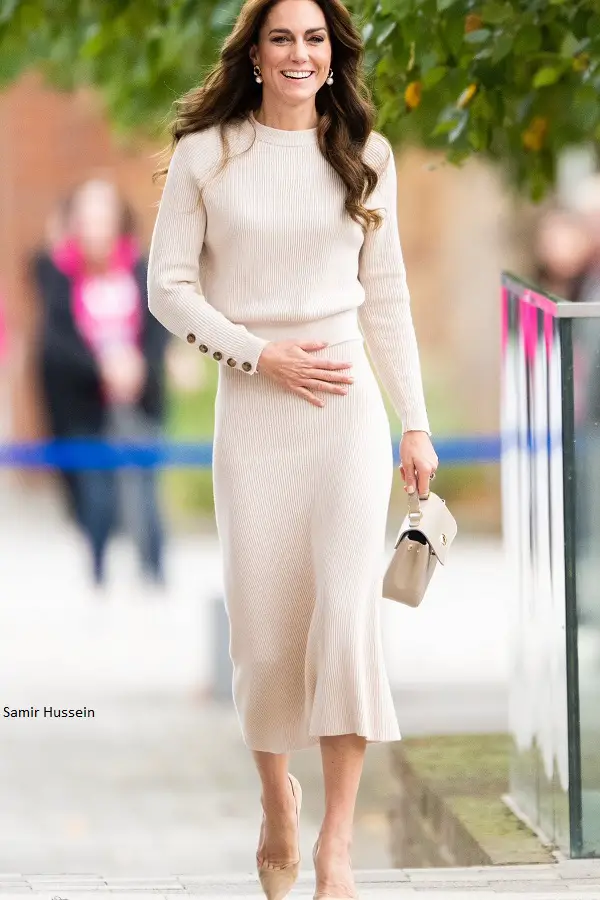 The Princess of Wales visited Nottingham University wearing a Sezane sweater and skirt