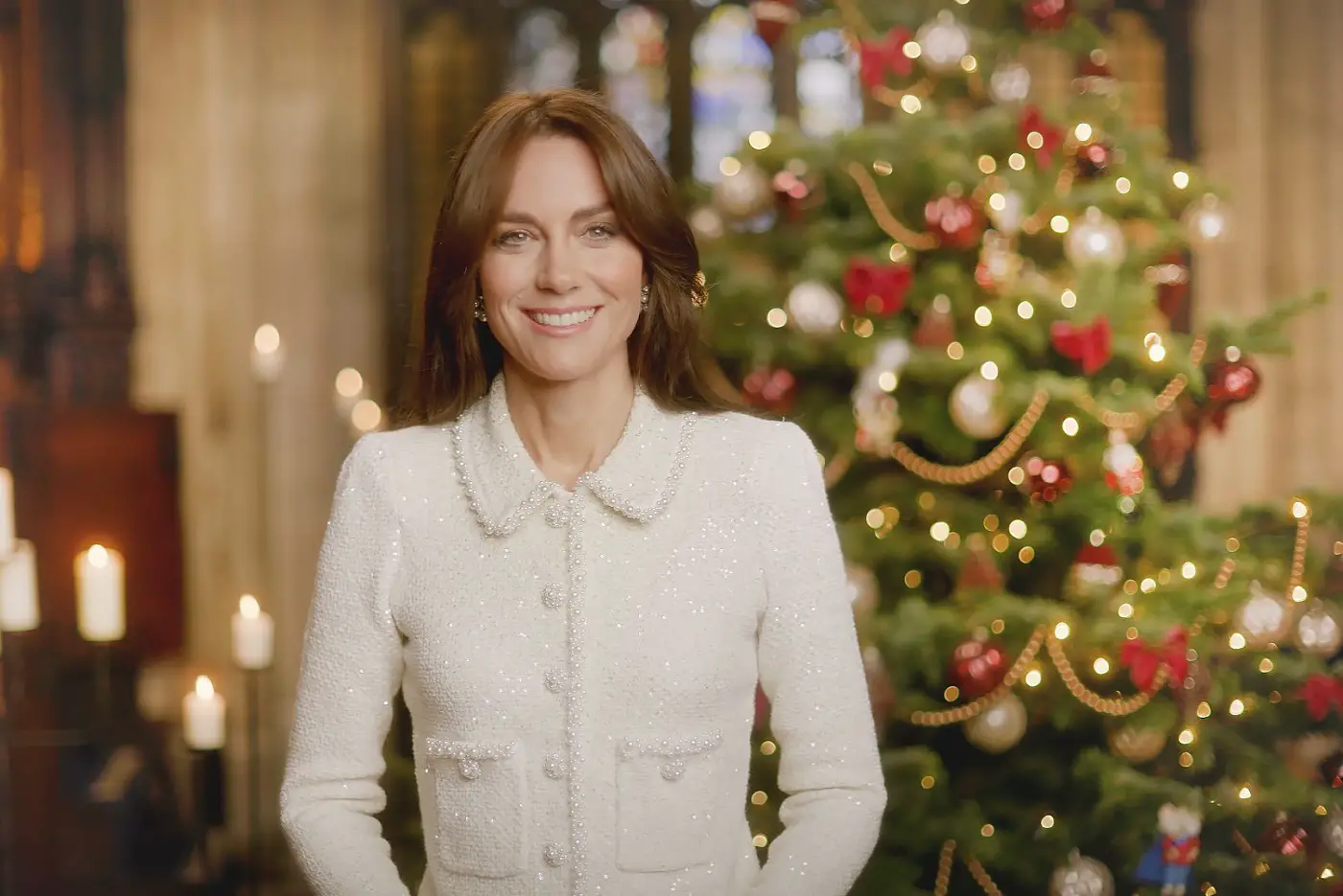 The Princess of Wales in White for a Special Christmas Message